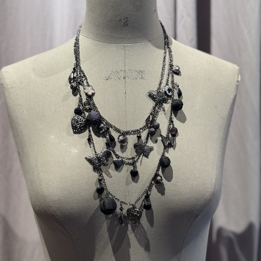 VTG 90’s Multi Charms Triple Strand Butterflies, Etc Necklace Unworn!